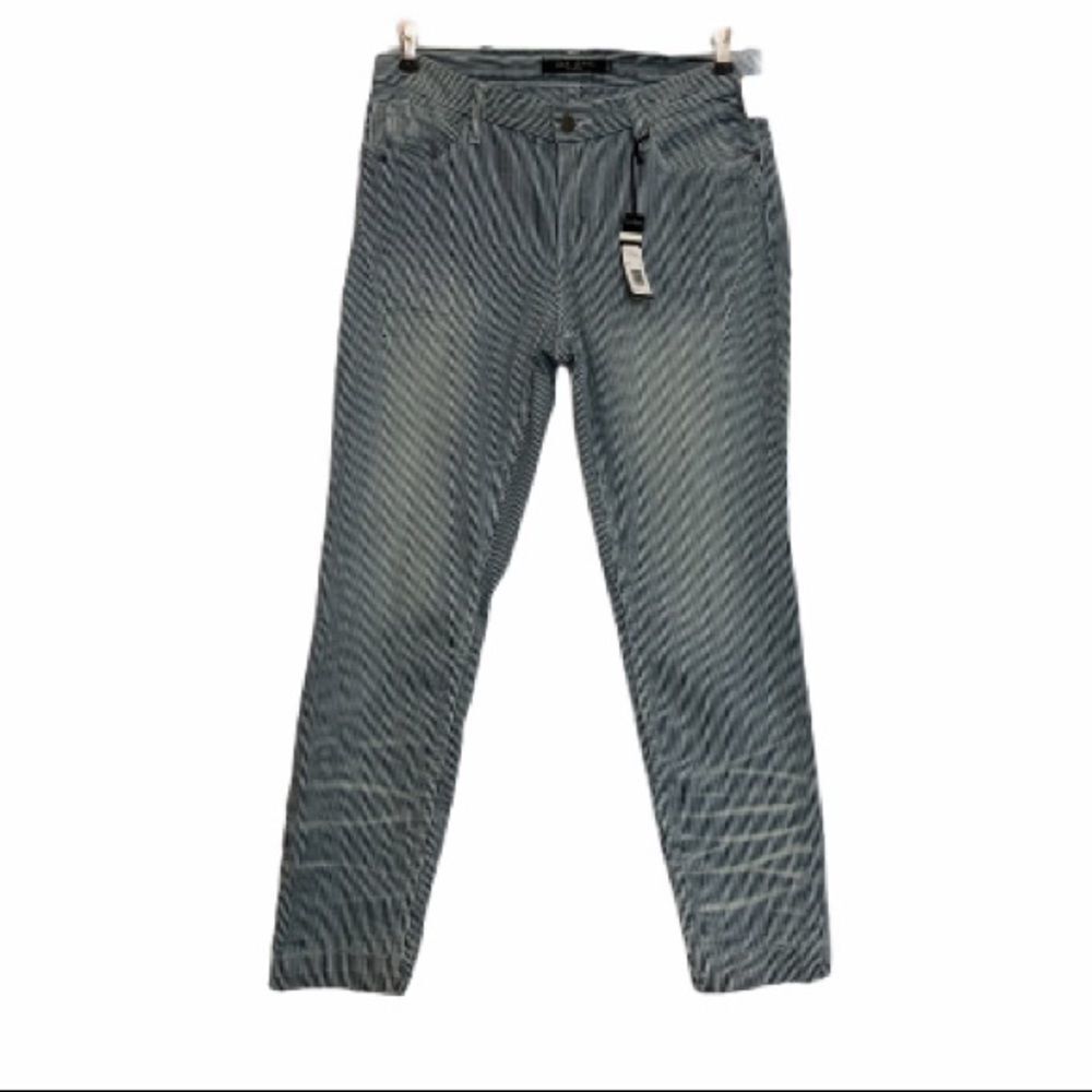 Max Jeans Blue & White Thin‎ Pinstripe Raw Hem Jeans
